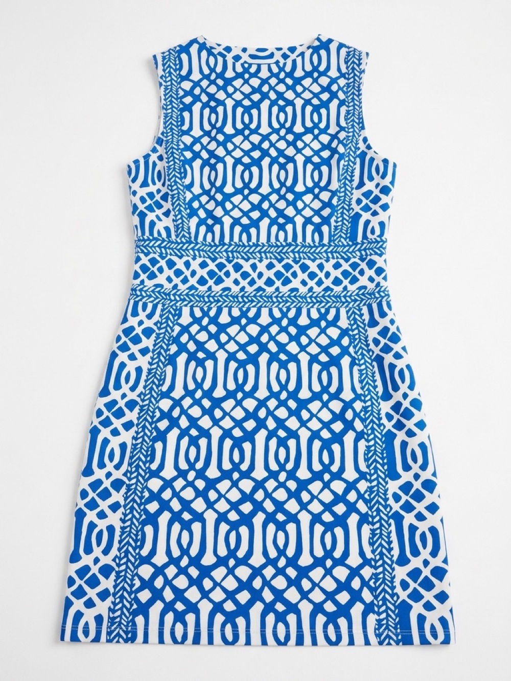 J Mc Laughlin Sleeveless Blue Patterned V-Neck Sheath Dress size M - Picture 2 of 6